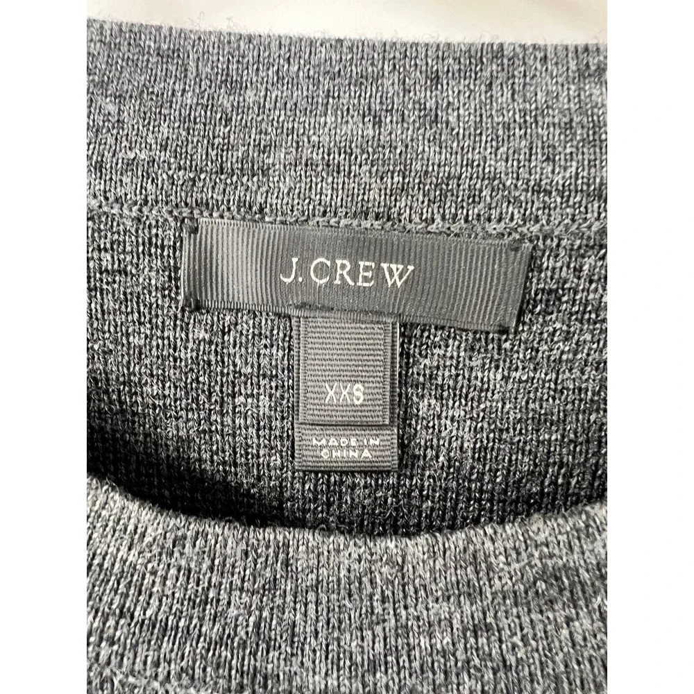J Crew Merino Wool Leather Pocket Sweater Short Sleeve Crew Neck Gray XXS #2665‎